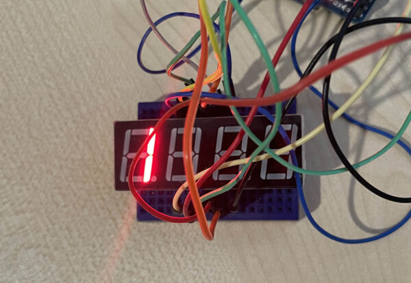 example of displaying number 1 in a 4-digit 7-segment led display